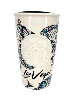 Starbucks 2015 Las Vegas Siren Mermaid Ceramic Tumbler Mug 12 Oz With Lid